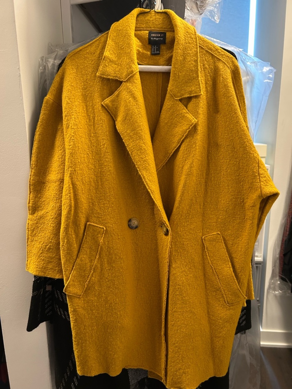 Forever 21 Contemporary Mustard Yellow Wool-Blend Oversized Coat